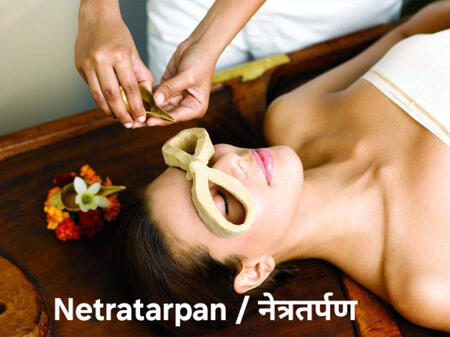 Netratarpan / नेत्रतर्पण Netra Tarpana / नेत्रतर्पण is an exquisite Ayurvedic eye therapy designed specifically for eye care and rejuvenation. 1. What is Netra Tarpana ? - Netra Tarpana translates to "eye nourishment." - It involves creating a small da