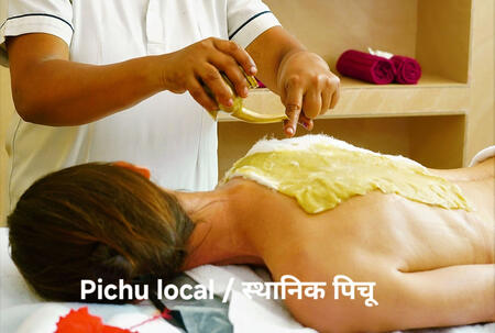 Pichu local / स्थानिक पिचू Local Pichu Treatment is a unique Ayurvedic therapy that involves padding or sponging a specific area with medicated oils. 1. Sthanika Pichu (Local Oil Padding) : - Concept : Derived from the traditional Shiro Pichu (oil paddi